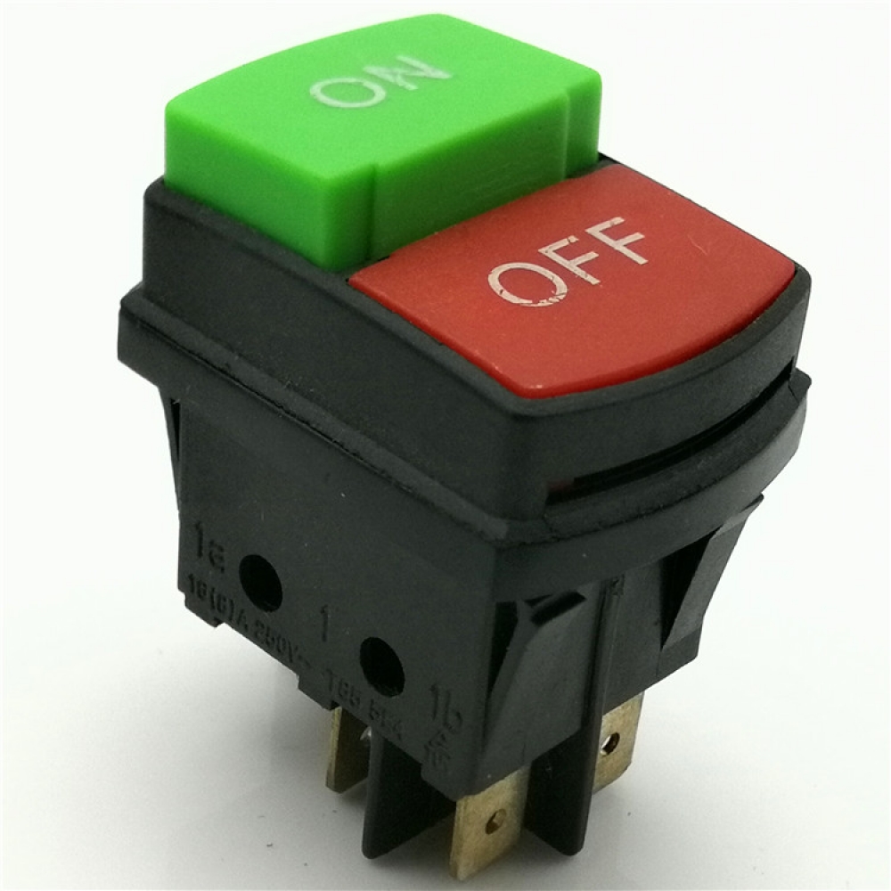 7066.Кнопочный переключатель KCD4 16А 250VAC on-off красный/зеленый 4 контакта